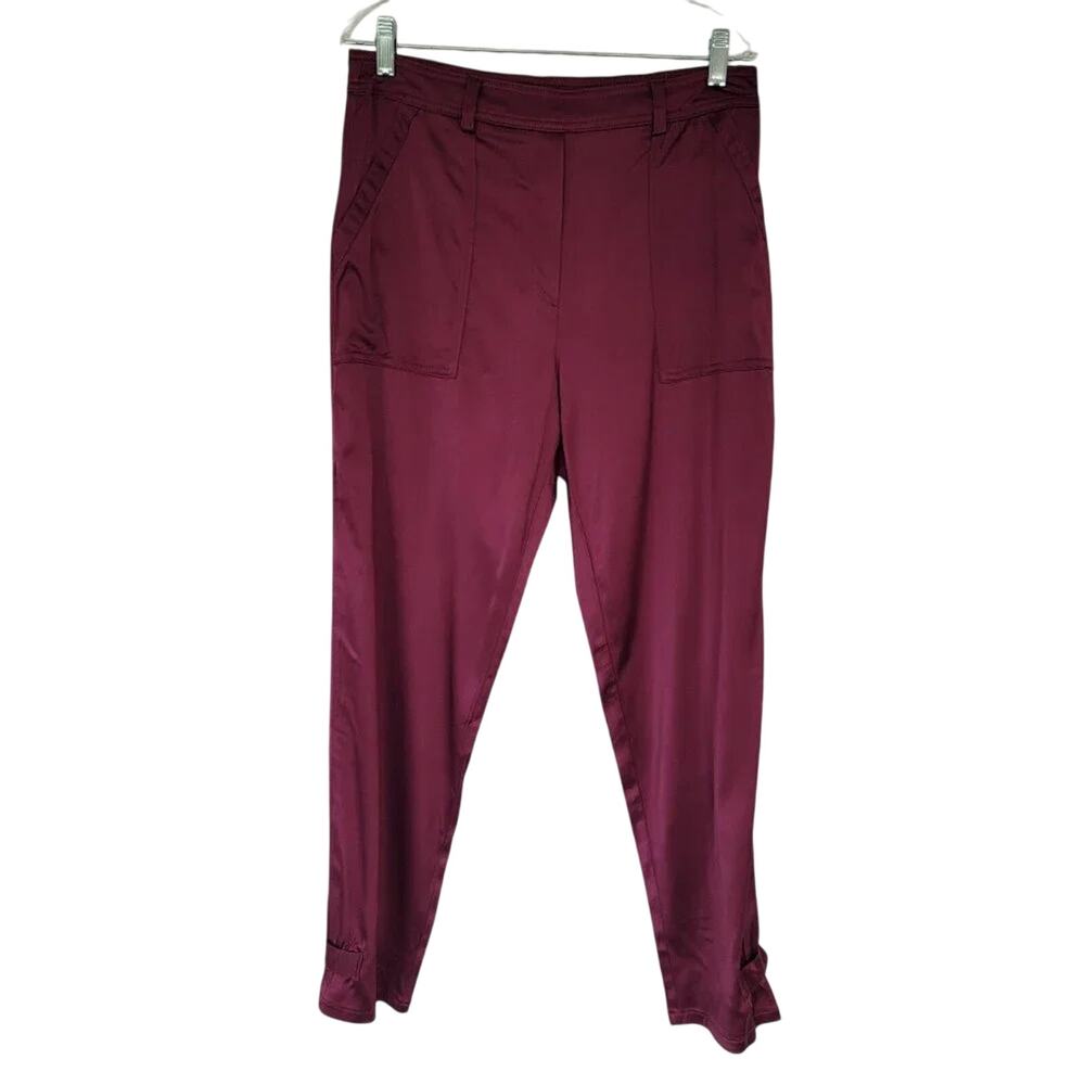 Trina Turk Cropped Satin Pants Women Size M Burgundy Viscose Pull On Dressy